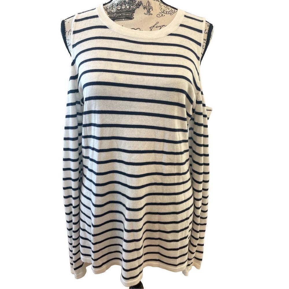 Lilly Pulitzer ￼navy and white striped cold shoulder long sleeve top sweater Med